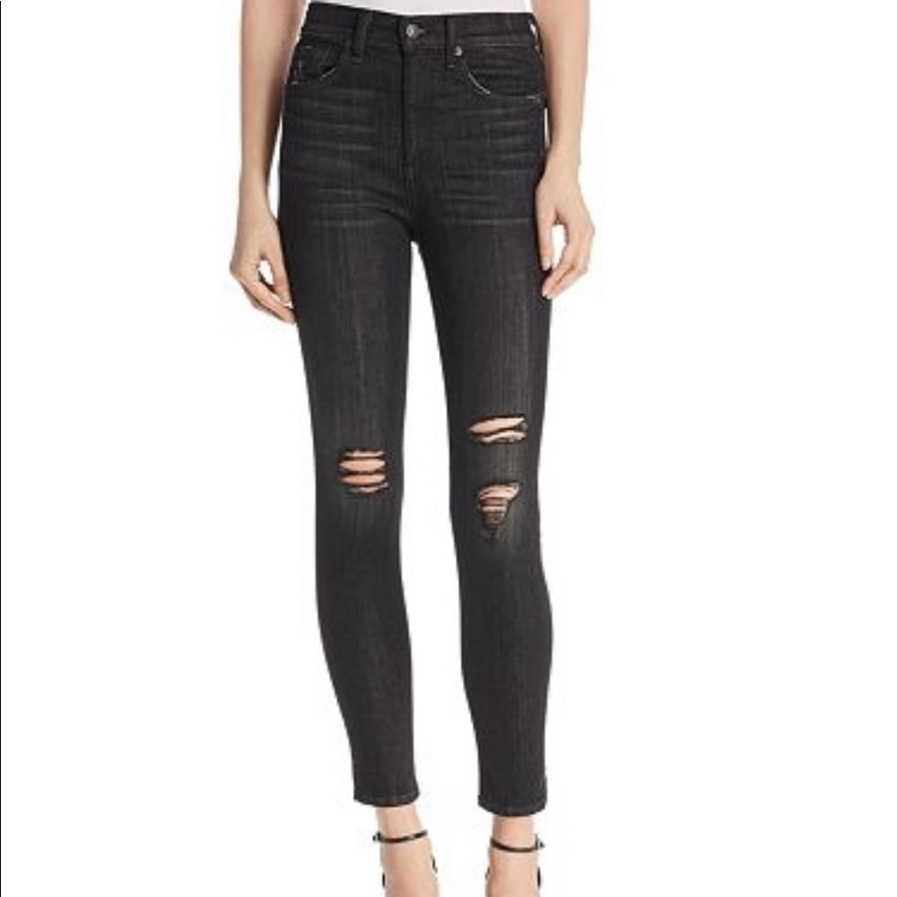 Rag & Bone high rise ankle skinny black lock hole